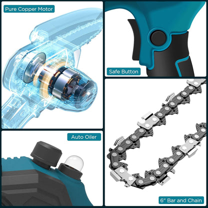 Ηλεκτρικό Μίνι Αλυσοπρίονο 6 ιντσών με 2 Μπαταρίες